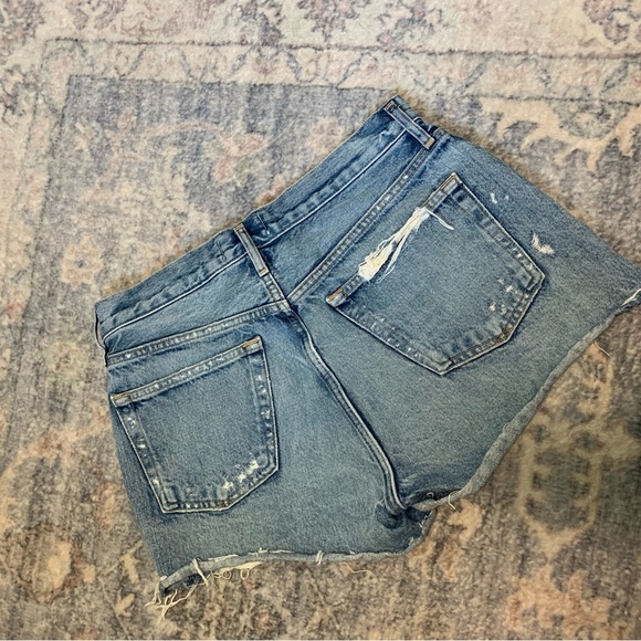 Agolde Blue Distressed Jean Shorts - Picture 4 of 9
